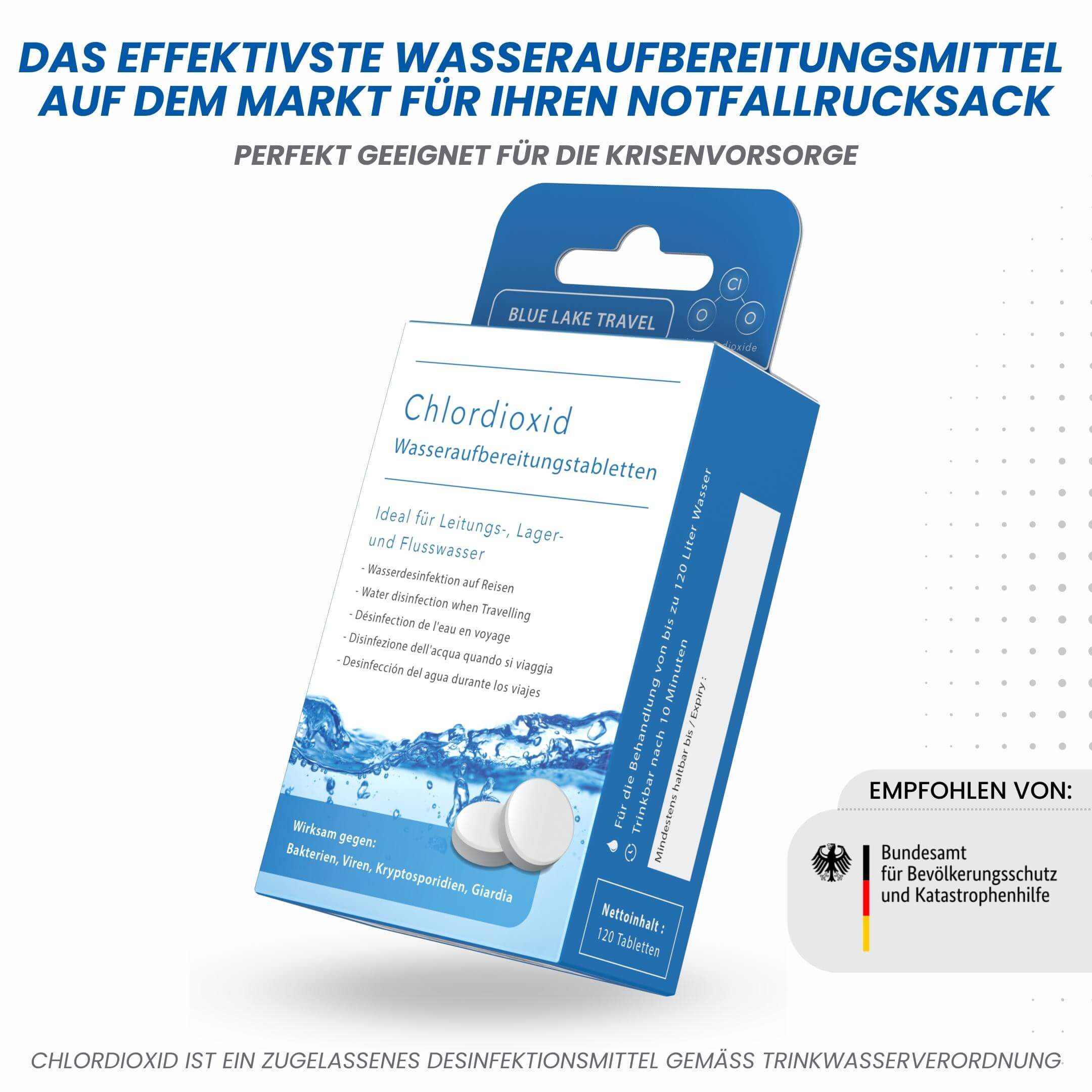 Wasseraufbereitungstabletten - Wasserentkeimung & Trinkwasser Aufbereitung - Chlordioxid