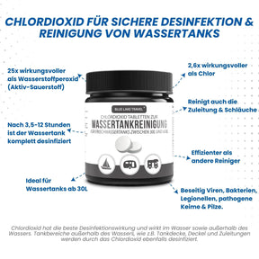 Wassertank Reiniger Wohnmobil CLO600 (10x20g) - Frischwassertank Reiniger – hochwirksamer Tankreiniger mit Chlordioxid für Tank & Wasserleitung