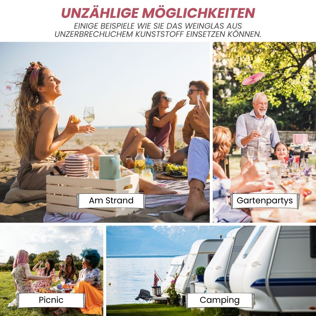 Camping Weingläser aus Kunststoff Weinglas - 2er-Set - unzerbrechlich - ideal für Caravan, Poolpartys, Gartenpartys, Festivals und Picknicks