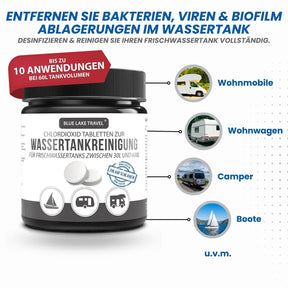 Wassertank Reiniger Wohnmobil CLO600 (10x20g) - Frischwassertank Reiniger – hochwirksamer Tankreiniger mit Chlordioxid für Tank & Wasserleitung